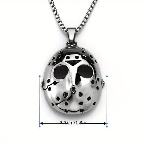 ‼️$7‼️ Horror Themed Jason Mask Pendant Necklace - Stainless Steel Halloween - Picture 4 of 9